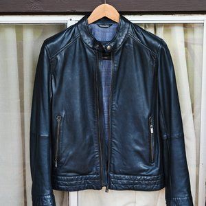 Massimo Dutti Napa Leather Jacket Navy Small